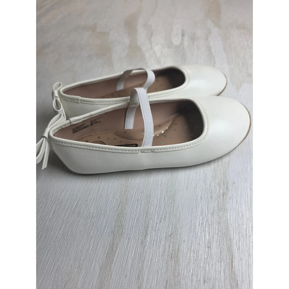 Wonder Nation Girls White Ballet Flats Bow Memory Foam Size 13 Classic Dress